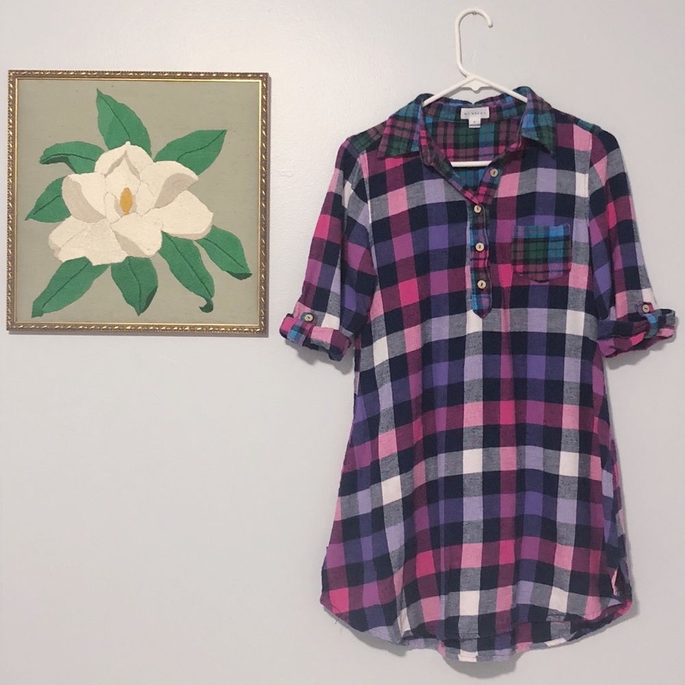 Pink and purple flannel plaid dress